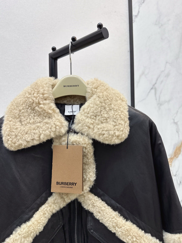 Burberry 25 Shearling-trimmed Bomber Jacket Black Cream Fur Leather
