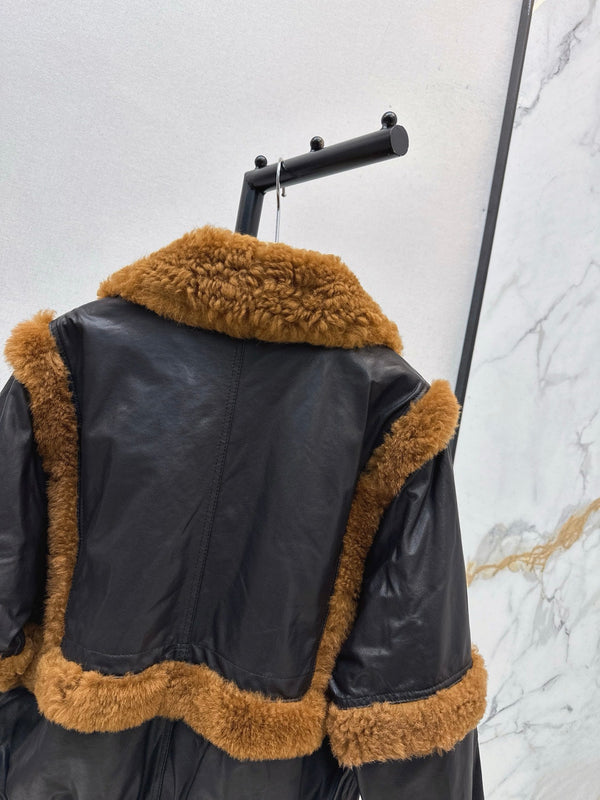 Burberry 25 Shearling-trimmed Bomber Jacket Black Brown Fur Leather