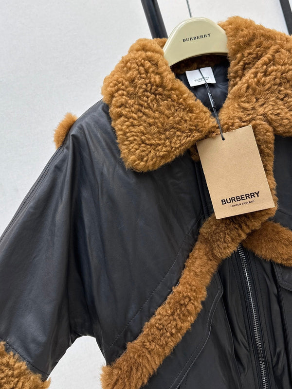 Burberry 25 Shearling-trimmed Bomber Jacket Black Brown Fur Leather