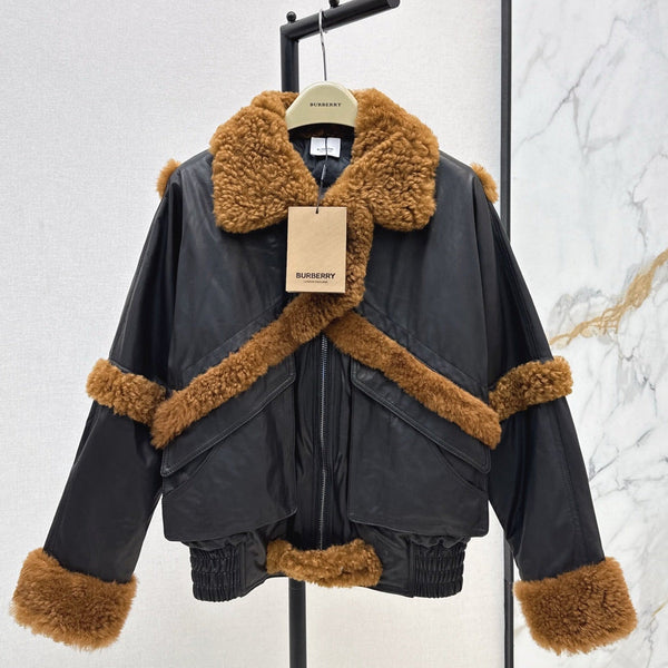 Burberry 25 Shearling-trimmed Bomber Jacket Black Brown Fur Leather
