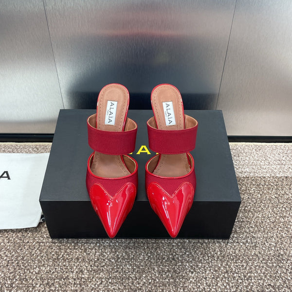alaia mule 90 red grosgrain heart patent calfskin