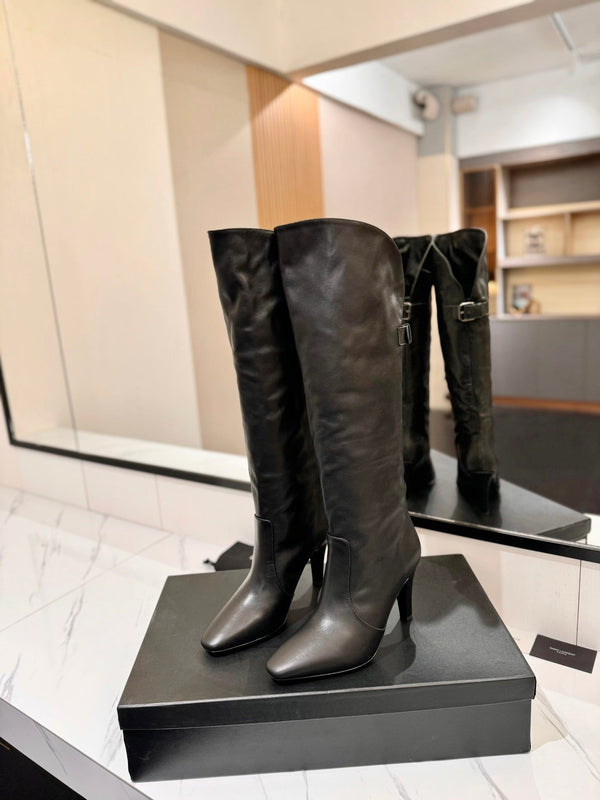 CLASSIC HIGH KNEE BOOTS IN BLACK CALFSKIN