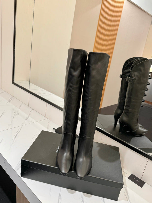 CLASSIC HIGH KNEE BOOTS IN BLACK CALFSKIN