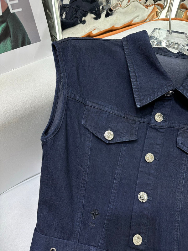 CD 25 Denim Sleeveless Dress Navy Blue and Blue Cotton