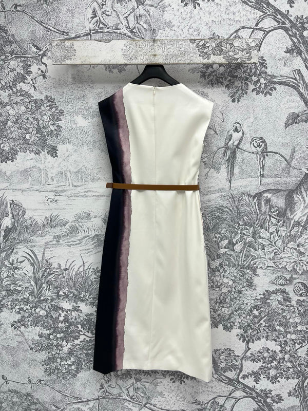 CD 25 Floral Print Sleeveless Dress Beige Silk