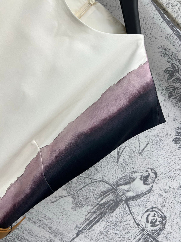 CD 25 Floral Print Sleeveless Dress Beige Silk