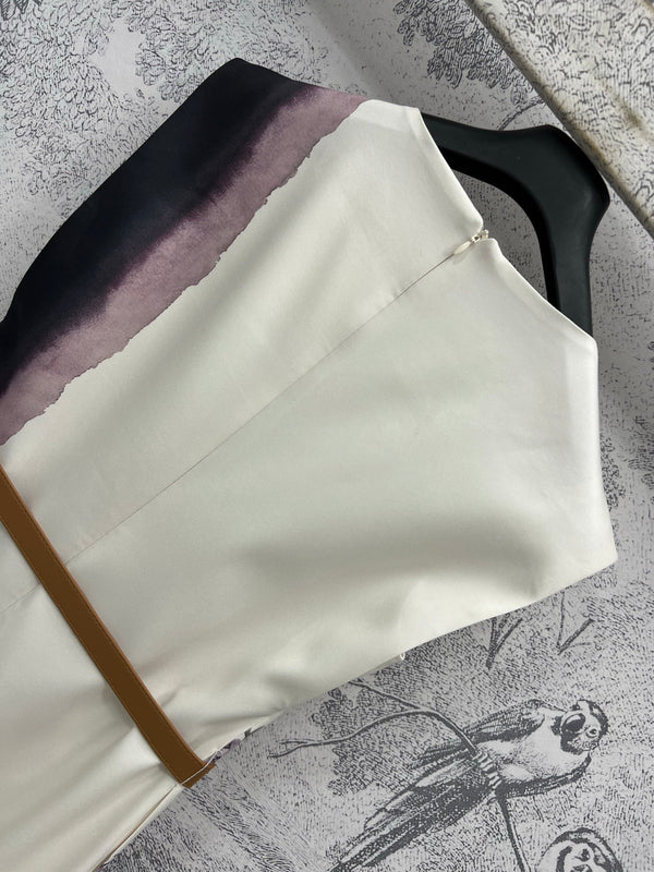 CD 25 Floral Print Sleeveless Dress Beige Silk