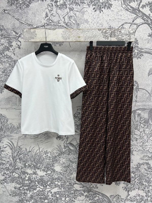 Fendi 25 Suit White Brown Cotton