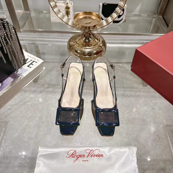 Viv 25 Slingback Navy Blue Mesh Italian Leather 300781