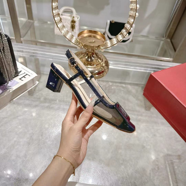 Viv 25 Slingback Navy Blue Mesh Italian Leather 300781