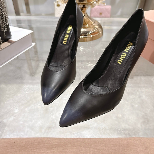 Miu High Heel Pumps Black Sheepskin 592078