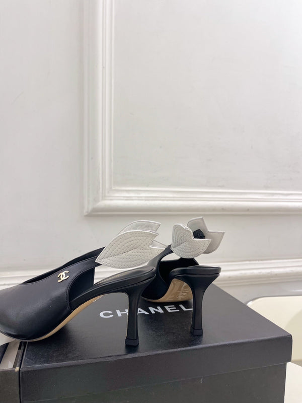 CC 26 SS Open-Back Sandals 7.5cm Black White Calfskin 586931