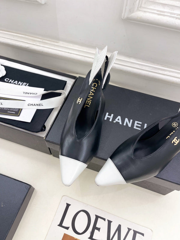 CC 26 SS Open-Back Sandals 7.5cm Black White Calfskin 586931