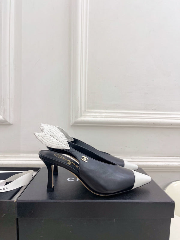 CC 26 SS Open-Back Sandals 7.5cm Black White Calfskin 586931