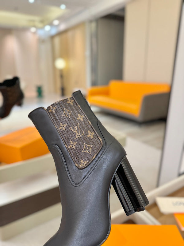 LV 25 Runway Ankle Boots 95 Black Monogram Brown Calfskin 573861