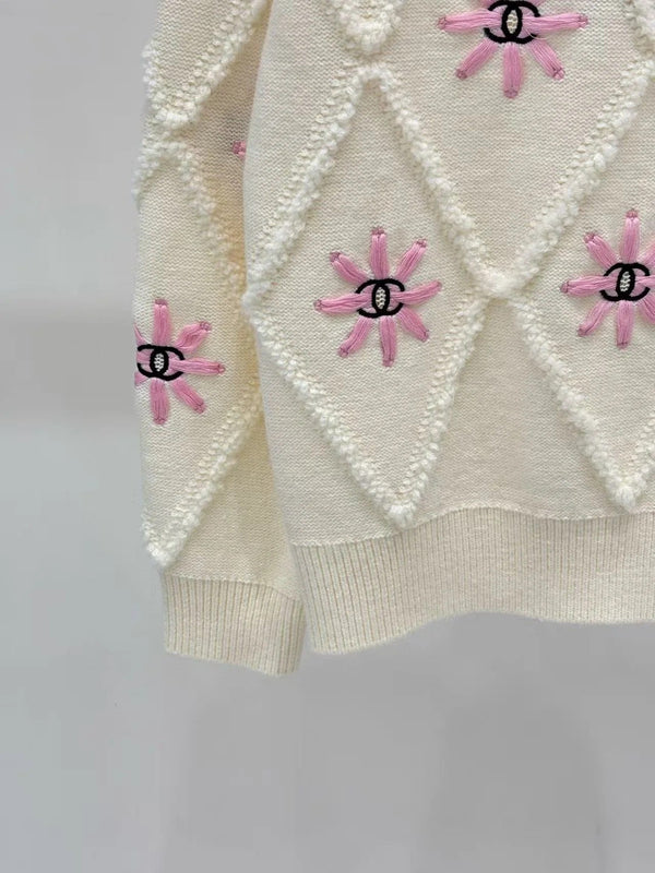 Chanel 2025 Knit Sweater With Pink Floral Motifs