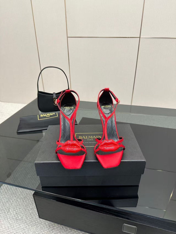 Balmain Lips 105MM Sandals Red Leather