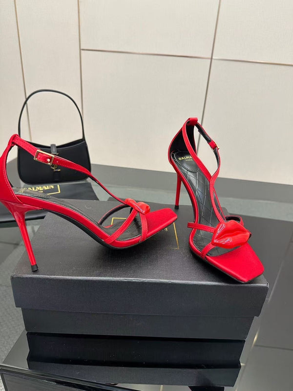 Balmain Lips 105MM Sandals Red Leather