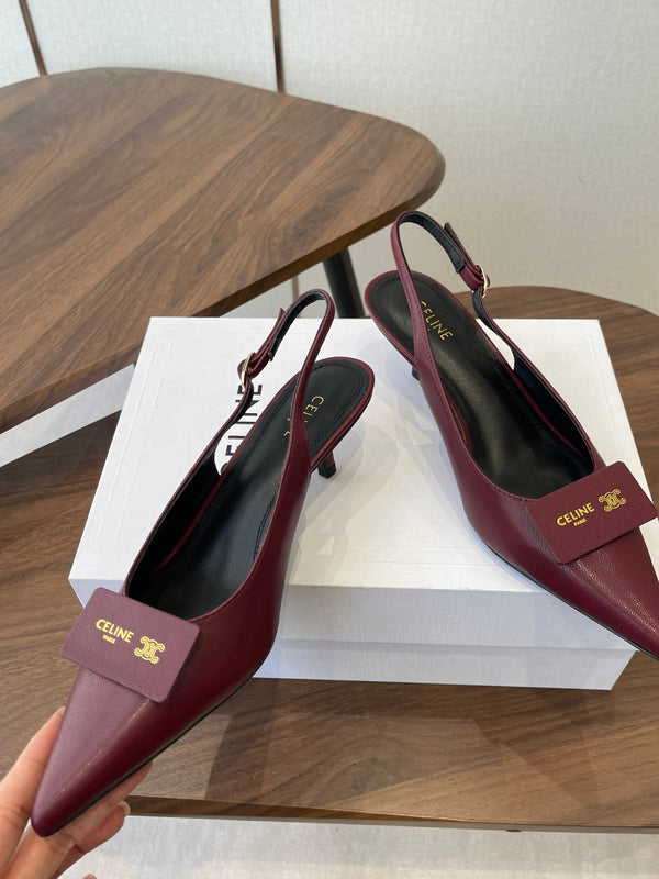 Celine 26 Pointed-Toe Slingback Burgundy Sheepskin 624683