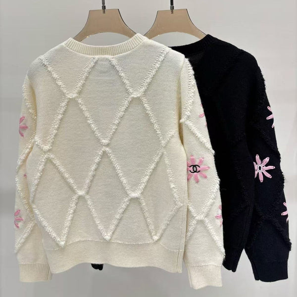 Chanel 2025 Knit Sweater With Pink Floral Motifs