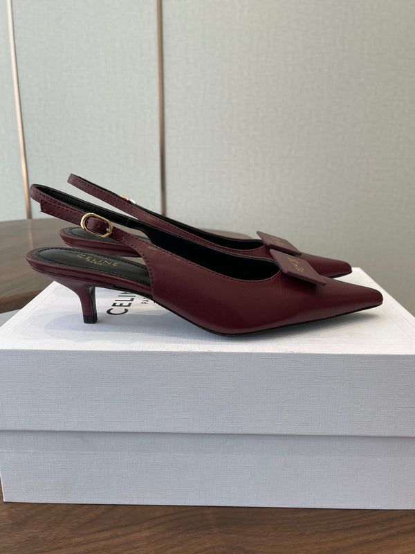 Celine 26 Pointed-Toe Slingback Burgundy Sheepskin 624683