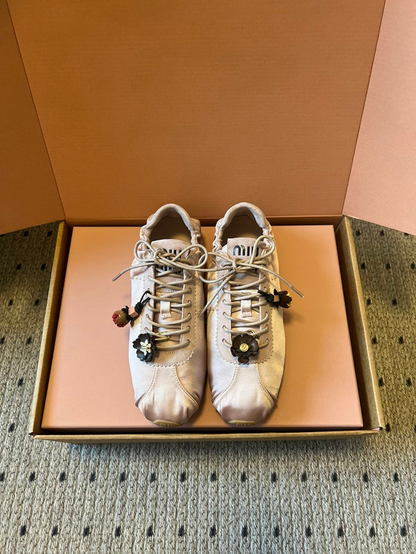Miu Miu 2026 Plume Sneaker With Floral Charm Pink Satin 621345