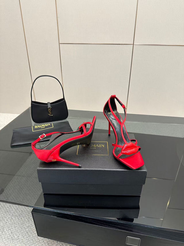 Balmain Lips 105MM Sandals Red Leather