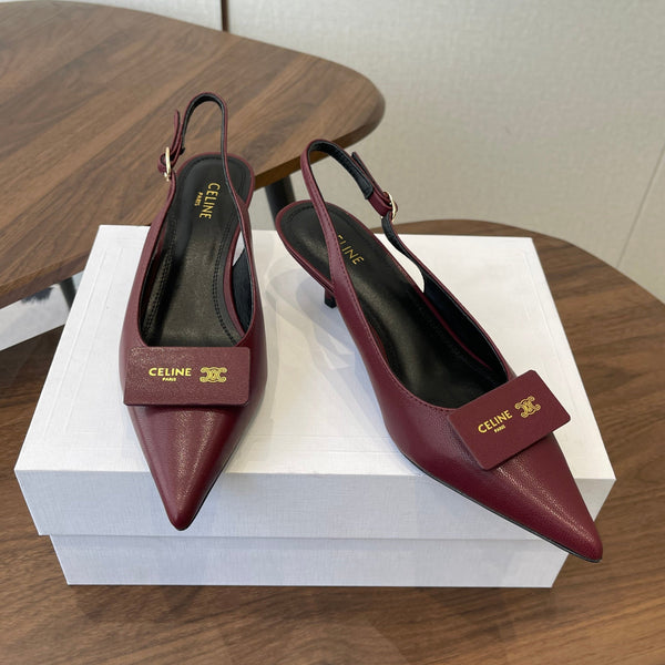 Celine 26 Pointed-Toe Slingback Burgundy Sheepskin 624683