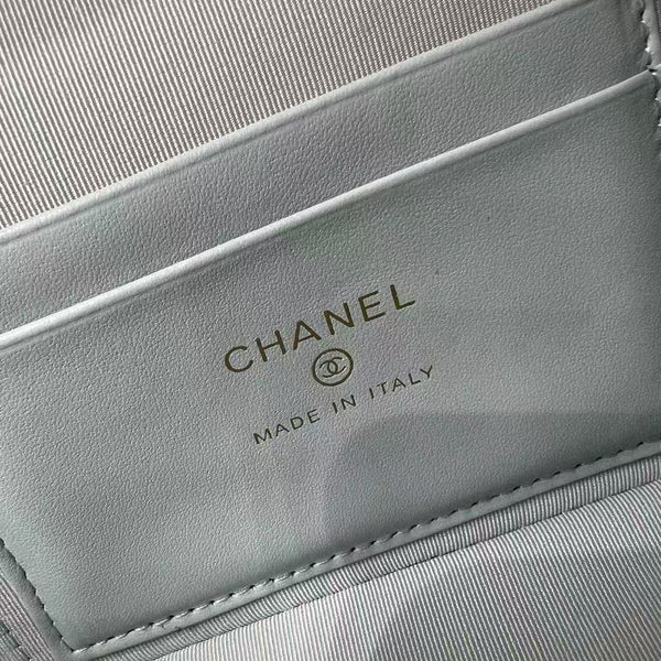 Chanel Top Handle Vanity With Chain Light Blue Caviar Leather