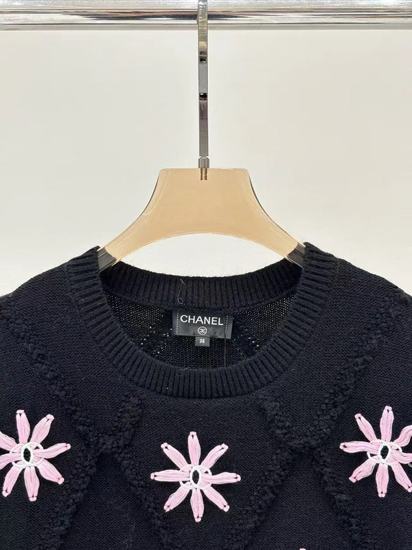 Chanel 2025 Knit Sweater With Pink Floral Motifs
