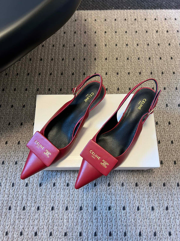Celine 26 Pointed-Toe Slingback Red Sheepskin 619635