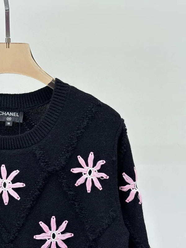 Chanel 2025 Knit Sweater With Pink Floral Motifs