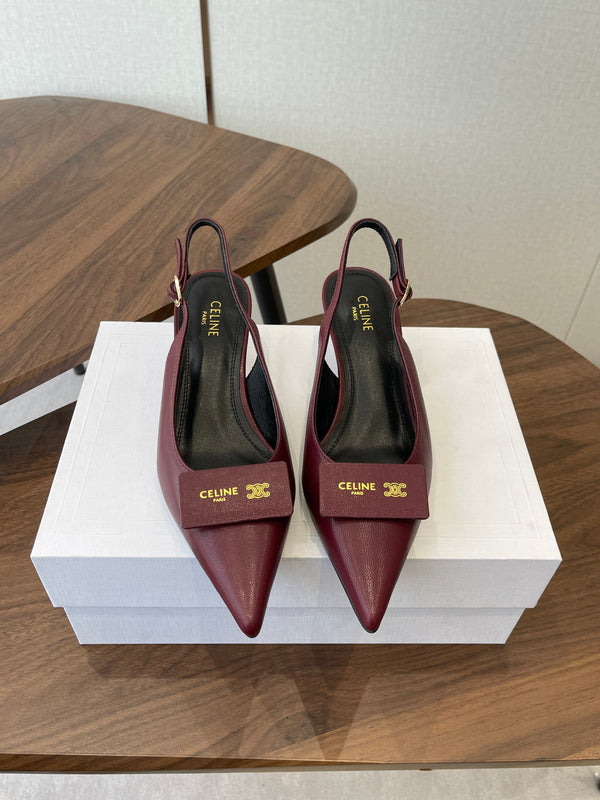 Celine 26 Pointed-Toe Slingback Burgundy Sheepskin 624683
