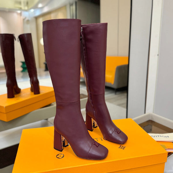 LV High Boots 85 Burgundy Sheepskin 573737