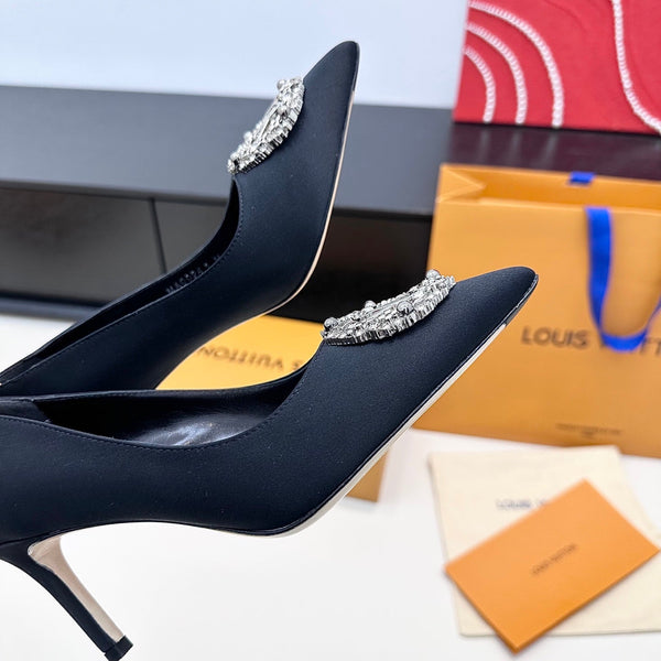 LV 26s Pointed-Toe High Heels 75 Black Premium Satin 622453