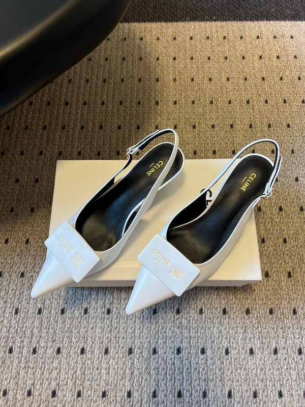 Celine 26 Pointed-Toe Slingback White Sheepskin 619636