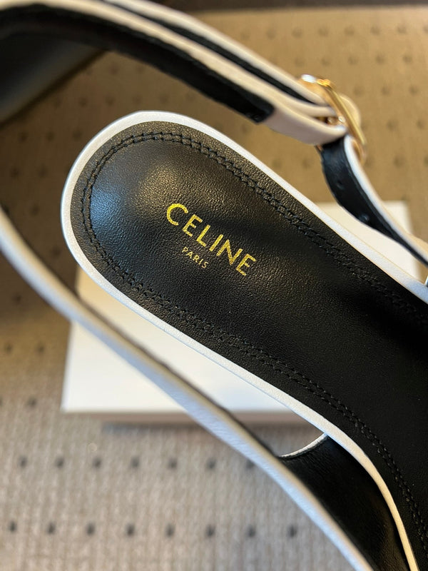 Celine 26 Pointed-Toe Slingback White Sheepskin 619636