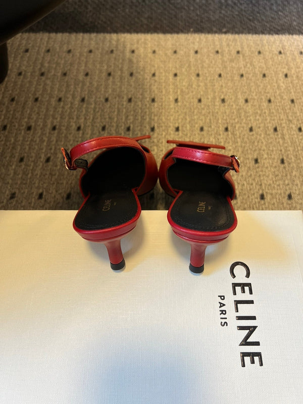 Celine 26 Pointed-Toe Slingback Red Sheepskin 619635