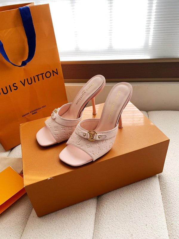 LV 26s High Heels 95 Slippers Light Pink Sheepskin 614987