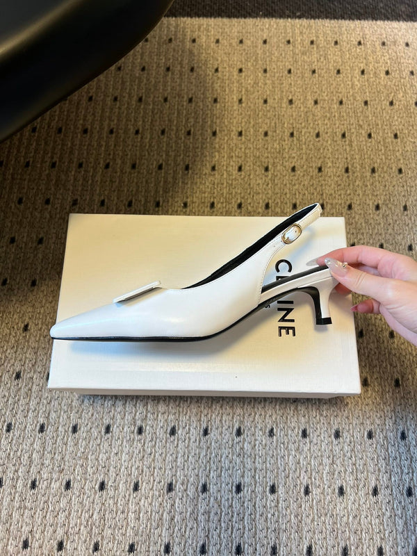 Celine 26 Pointed-Toe Slingback White Sheepskin 619636