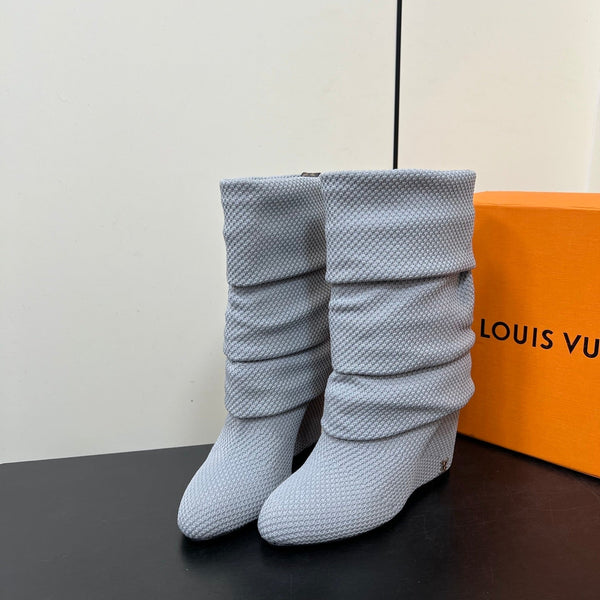 LV 26s Mid-Calf Boots 110 Gray Knit Fabric 619402