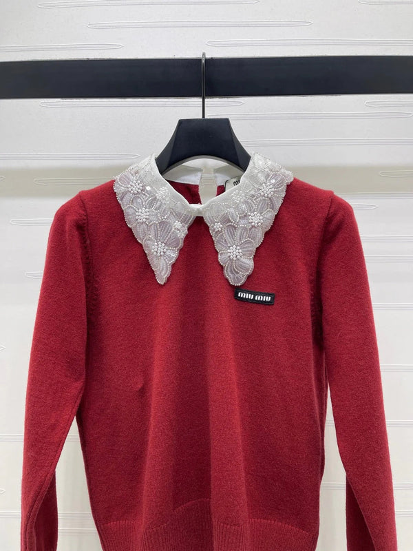 MIUMIU LACE-COLLAR SWEATER STYLE 817