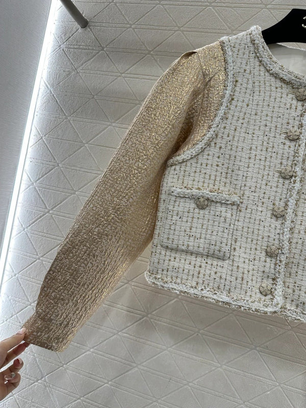 CC 26 Patchwork Vest Jacket Beige White Wool Cotton 331228