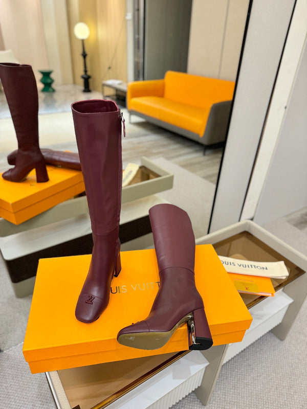 LV High Boots 85 Burgundy Sheepskin 573737