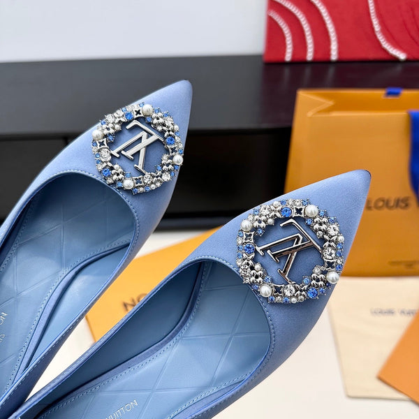 LV 26s Pointed-Toe High Heels 95 Light Blue Premium Satin 622434