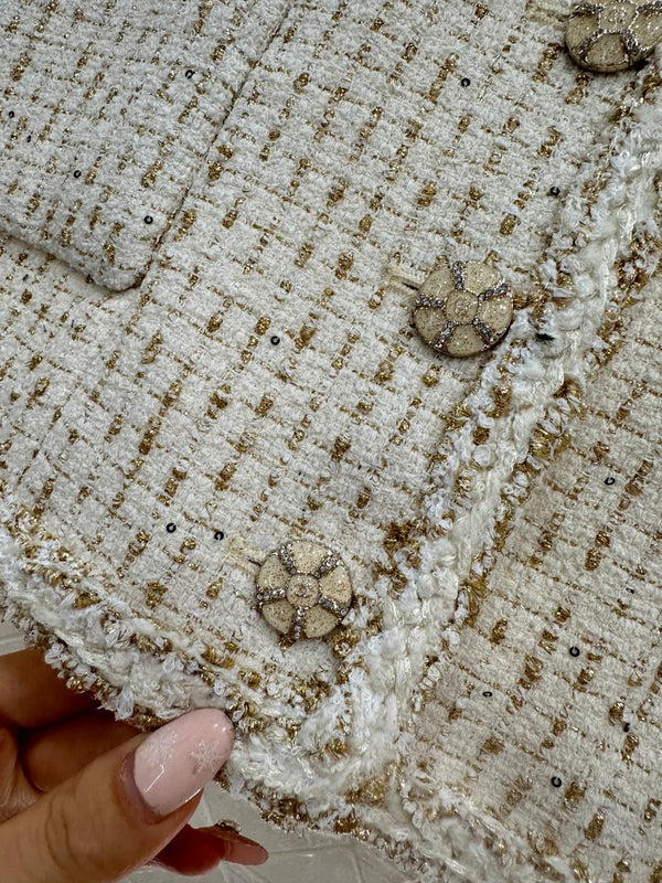 CC 26 Patchwork Vest Jacket Beige White Wool Cotton 331228