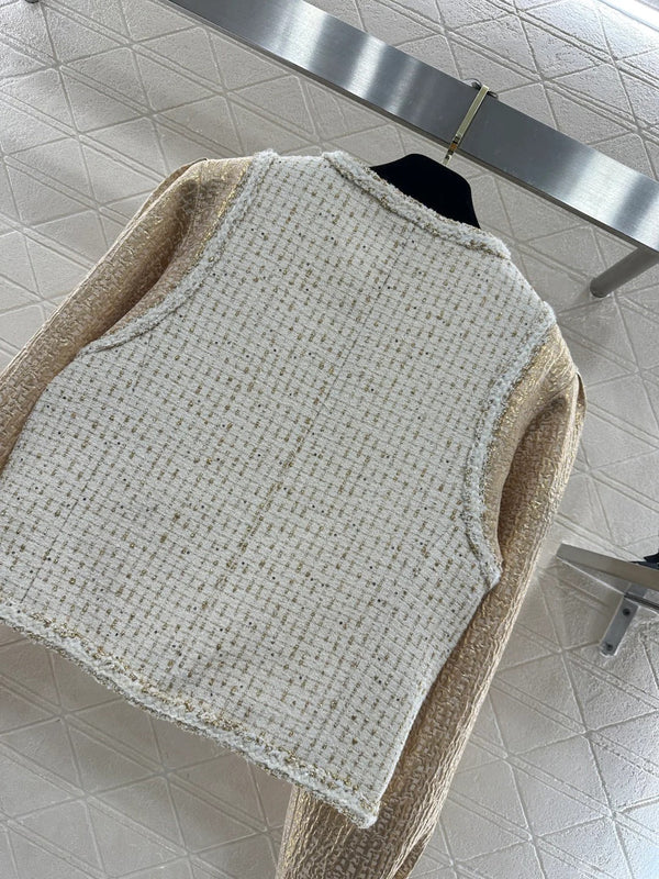 CC 26 Patchwork Vest Jacket Beige White Wool Cotton 331228