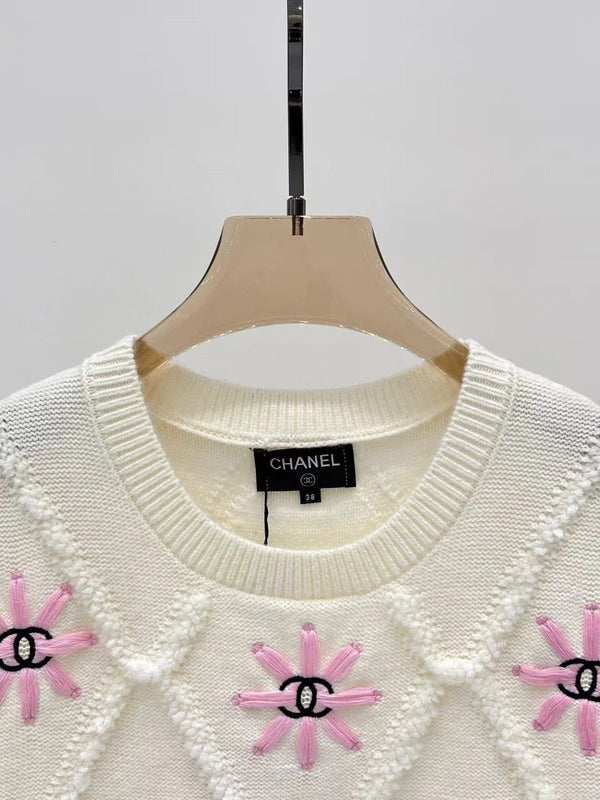 Chanel 2025 Knit Sweater With Pink Floral Motifs