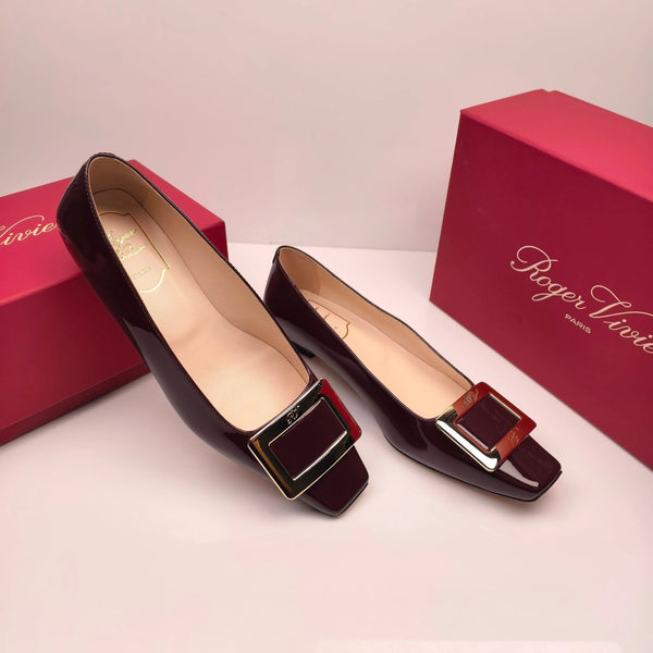 Roger Vivier 2025 Belle Vivier Buckled Pump Burgundy Patent Leather