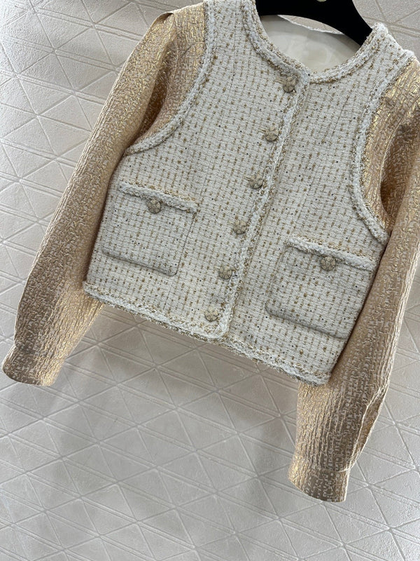 CC 26 Patchwork Vest Jacket Beige White Wool Cotton 331228